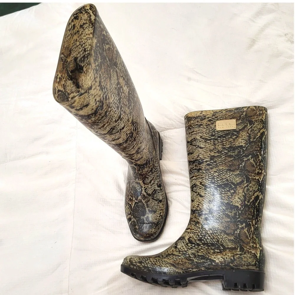Nicole Miller New York Rainy Day Python Print Rubber Muck Boots Women 8 - Picture 5 of 9